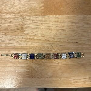 Enamel Shields Fleur de Lis Coat of Arms Panel Bracelet Gold-Tone Vintage NOLA